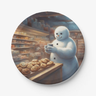 Christmas cookies and coffee Snowman party Paper Plate