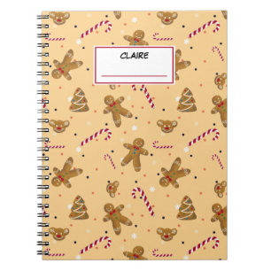 Christmas cookies and gingerbread men. Custom name Notebook