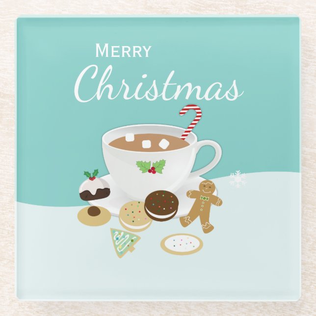 Christmas cookies and hot chocolate glass coaster (Front)