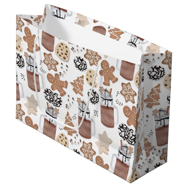Christmas Cookies and Hot Cocoa Holiday Baking Large Gift Bag (Front Angled)