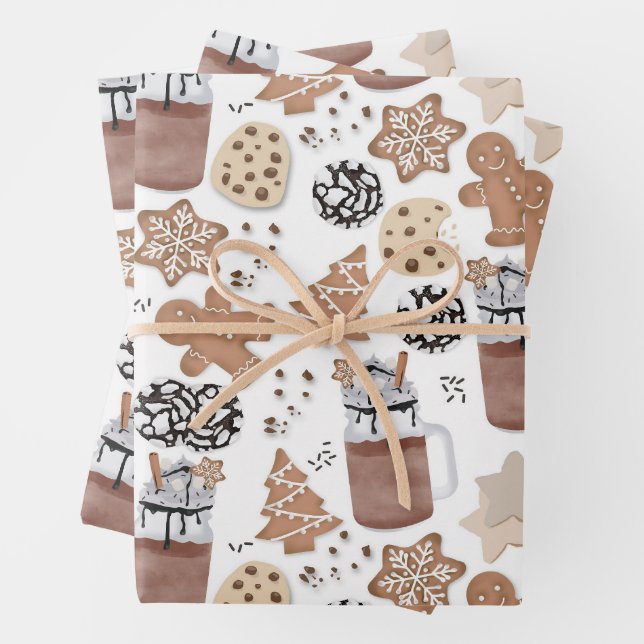 Christmas Cookies and Hot Cocoa Holiday Baking Wrapping Paper Sheet (In situ)