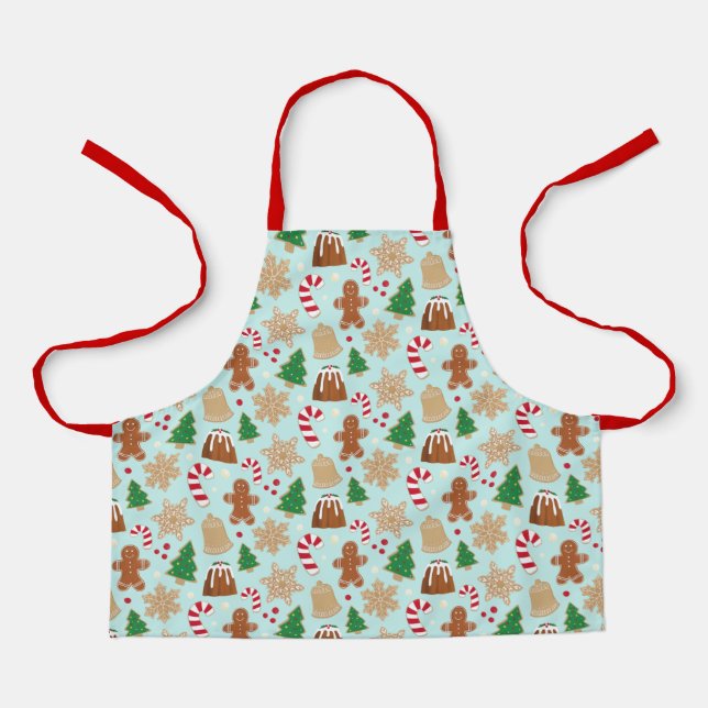 Christmas Cookies and Pudding Holiday Baking Mint Apron (Front)