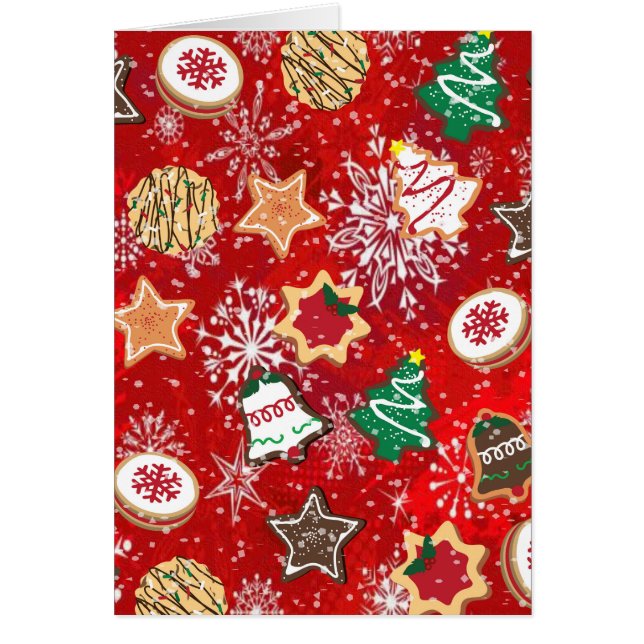 Christmas Cookies and Snowflakes on Red (Front)