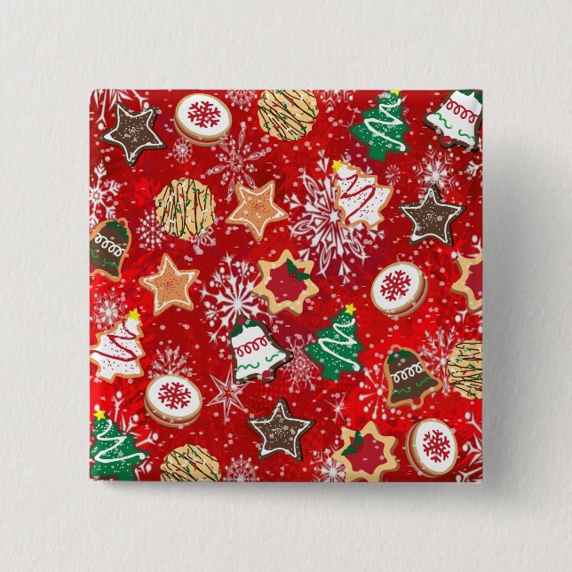 Christmas Cookies and Snowflakes on Red 15 Cm Square Badge (Front)