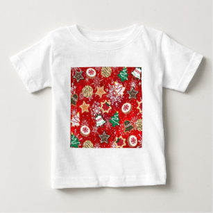 Christmas Cookies and Snowflakes on Red Baby T-Shirt
