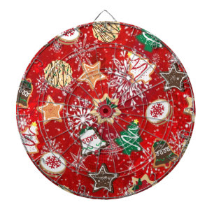 Christmas Cookies and Snowflakes on Red Dartboard