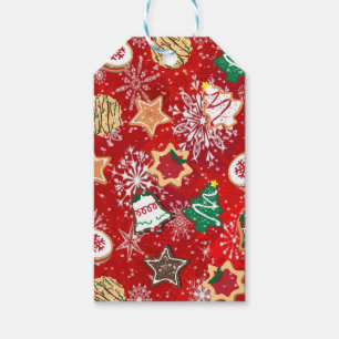 Christmas Cookies and Snowflakes on Red Gift Tags