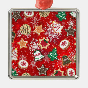 Christmas Cookies and Snowflakes on Red Metal Tree Decoration