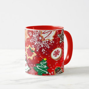 Christmas Cookies and Snowflakes on Red Mug