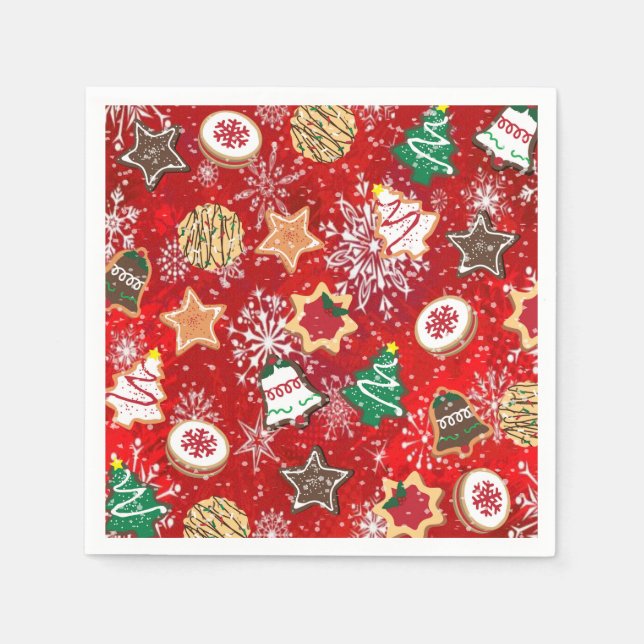 Christmas Cookies and Snowflakes on Red Napkin (Front)