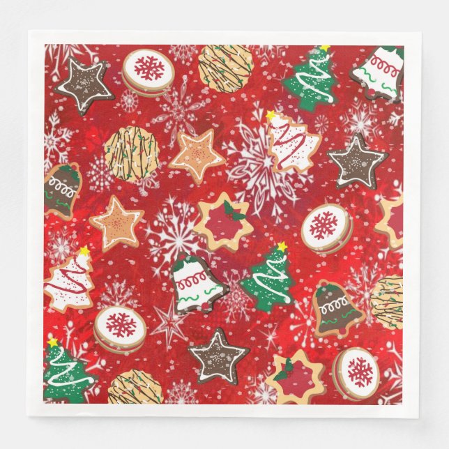 Christmas Cookies and Snowflakes on Red Napkin (Front)
