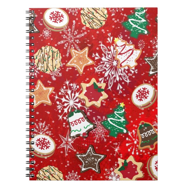 Christmas Cookies and Snowflakes on Red Notebook (Front)