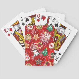 Christmas Cookies and Snowflakes on Red Playing Cards