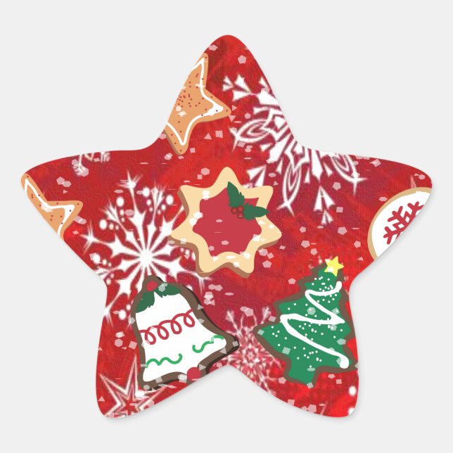 Christmas Cookies and Snowflakes on Red Star Sticker (Front)