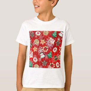 Christmas Cookies and Snowflakes on Red T-Shirt