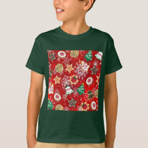 Christmas Cookies and Snowflakes on Red T-Shirt