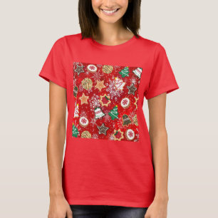 Christmas Cookies and Snowflakes on Red T-Shirt