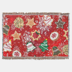 Christmas Cookies and Snowflakes on Red Throw Blanket