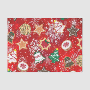 Christmas Cookies and Snowflakes on Red Tissue Paper