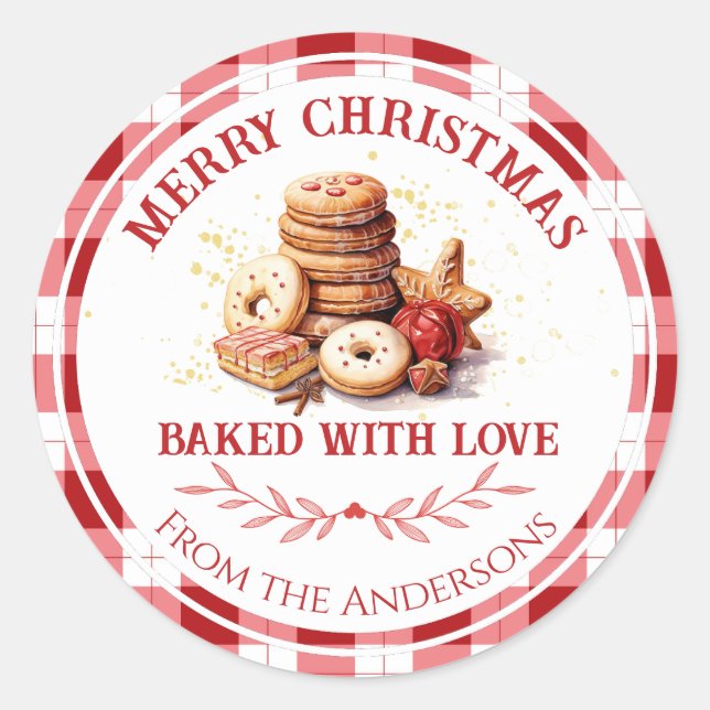 Christmas Cookies Baked With Love Classic Round Sticker (Front)
