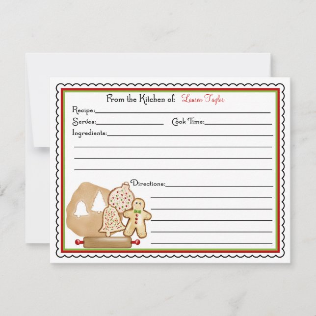 Christmas Cookies Baking Cooking Recipe Cards (Front)