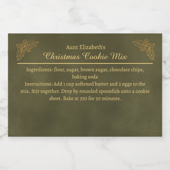 Christmas Cookies Baking Mix Personalised Green Food Label (Single Label)
