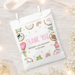 Christmas Cookies Birthday Party Pink Thank You Favour Bags