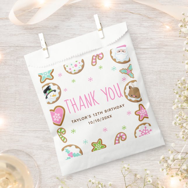 Christmas Cookies Birthday Party Pink Thank You Favour Bags (Clipped)