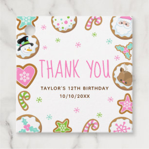Christmas Cookies Birthday Party Pink Thank You Favour Tags