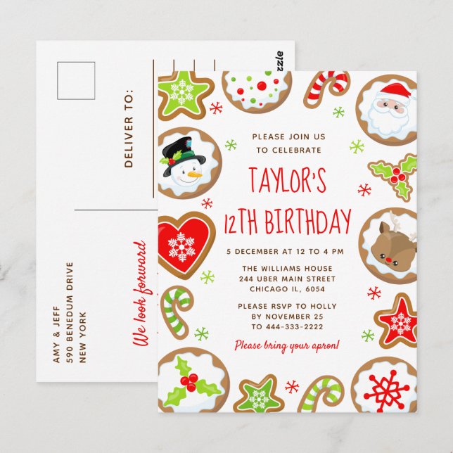 Christmas Cookies Birthday Party Red and Green Postcard (Front/Back)