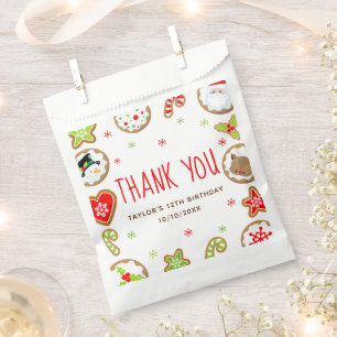 Christmas Cookies Birthday Party Red Thank You Favour Bags