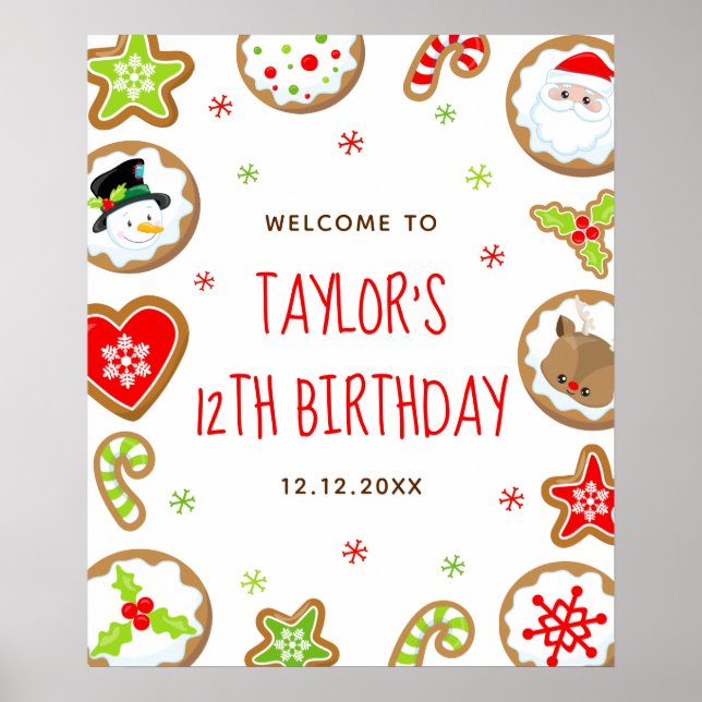 Christmas Cookies Birthday Red Green Welcome Sign (Front)