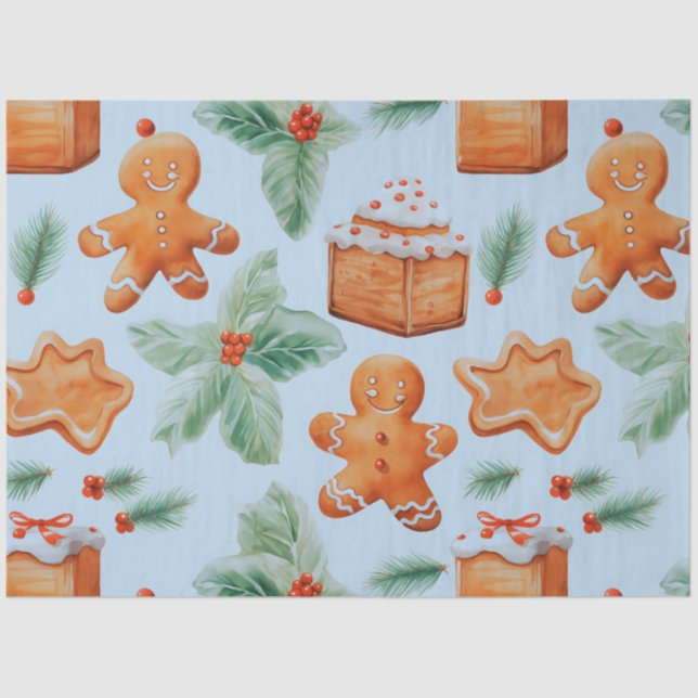 Christmas Cookies Cakes Gingerbread Men Christmas Tissue Paper (Front)