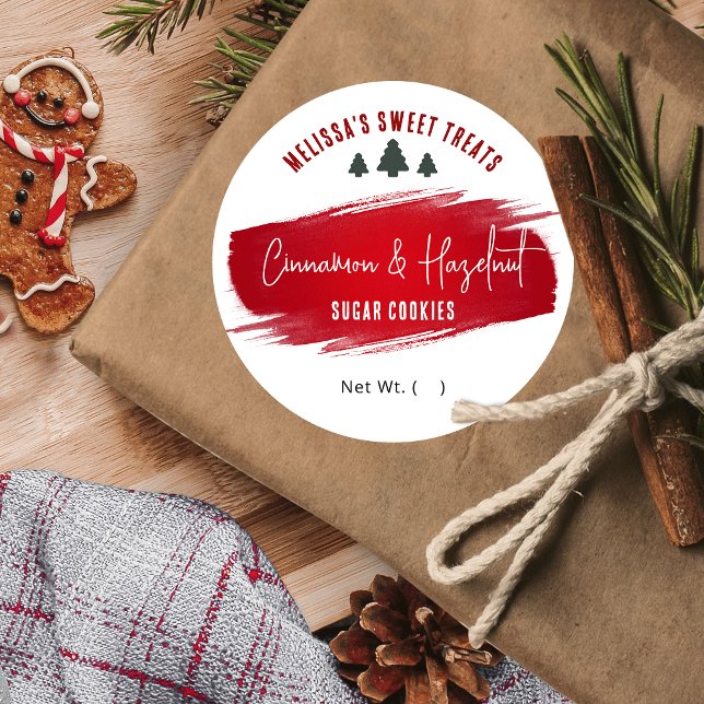 Christmas Cookies Dessert Flavour Festive Red Gree Classic Round Sticker (Spread the festive cheer with custom red watercolor holiday bakery stickers)