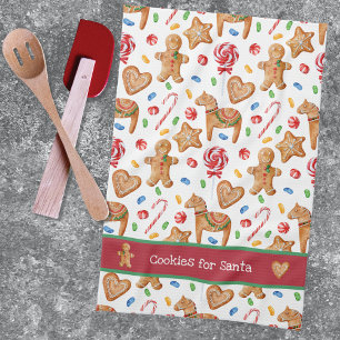 Christmas Cookies for Santa White  Tea Towel