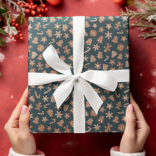 Christmas Cookies Green Pattern Wrapping Paper