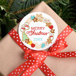 Christmas Cookies Holiday Classic Round Sticker<br><div class="desc">This cute Christmas cookies wreath surrounds text reading "Merry Christmas". Add the year for a personalised gift label to attach to baked goods,  treat bags,  gifts,  or homemade crafts!</div>