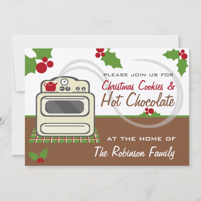Christmas Cookies & Hot Chocolate Party Retro Invitation (Front)