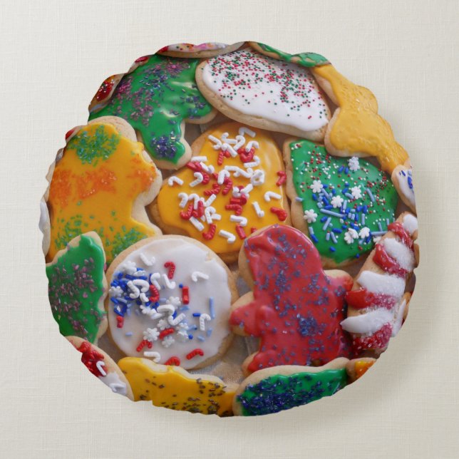Christmas Cookies I Colourful Holiday Baking Round Cushion (Front)