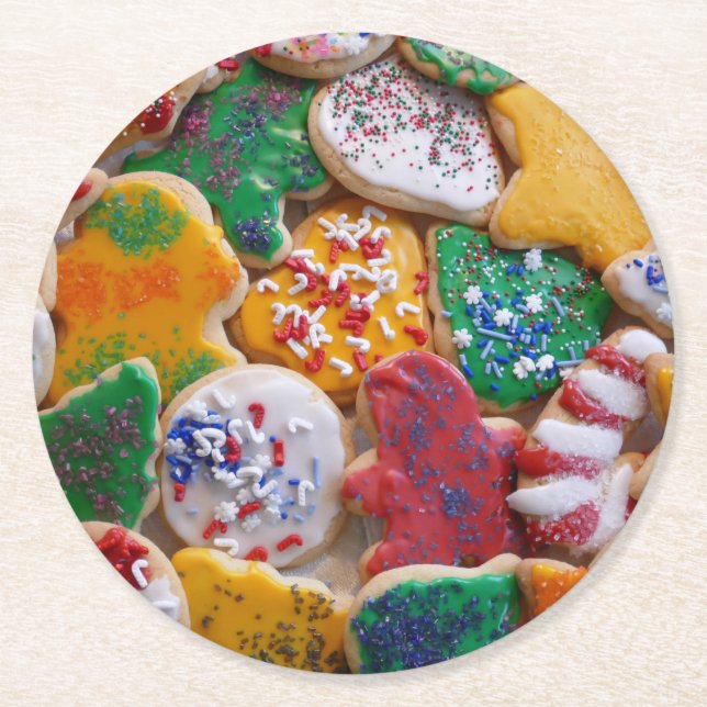 Christmas Cookies I Colourful Holiday Baking Round Paper Coaster (Front)