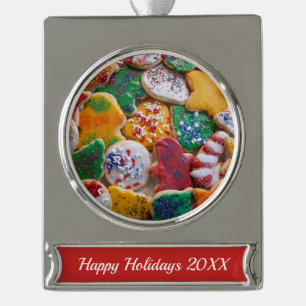 Christmas Cookies I Colourful Holiday Baking Silver Plated Banner Ornament