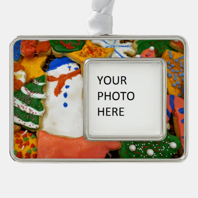 Christmas Cookies III Colourful Holiday Baking Silver Plated Framed Ornament (Front)