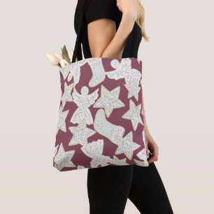 Christmas Cookies Maroon Seamless Pattern Tote Bag