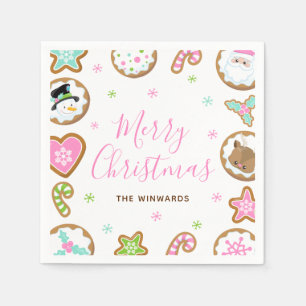 Christmas Cookies Merry Christmas Pink and Green Napkin