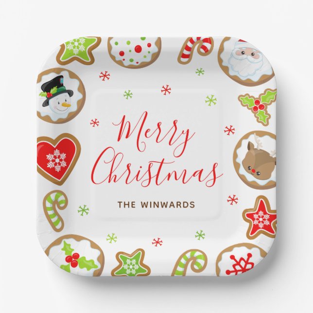 Christmas Cookies Merry Christmas Red and Green Paper Plate (Front)