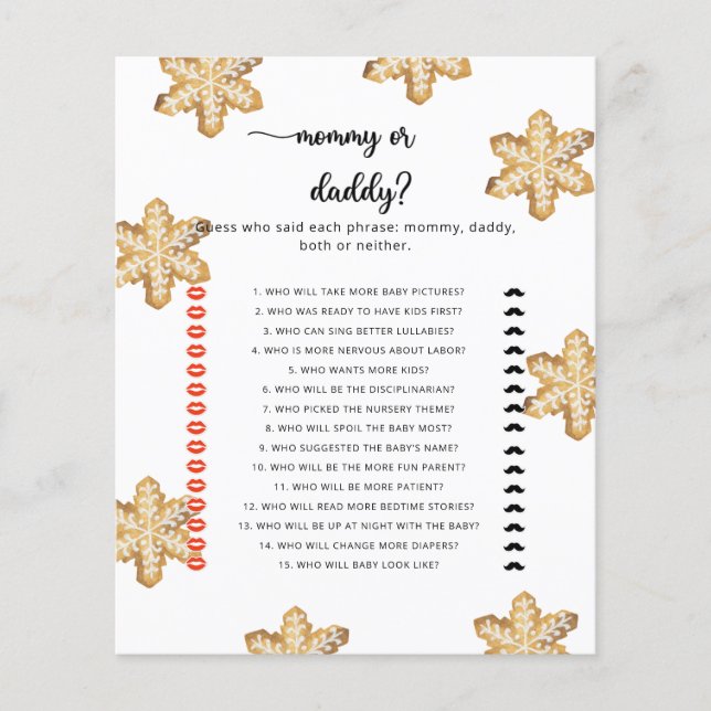 Christmas cookies mummy or daddy baby shower game (Front)