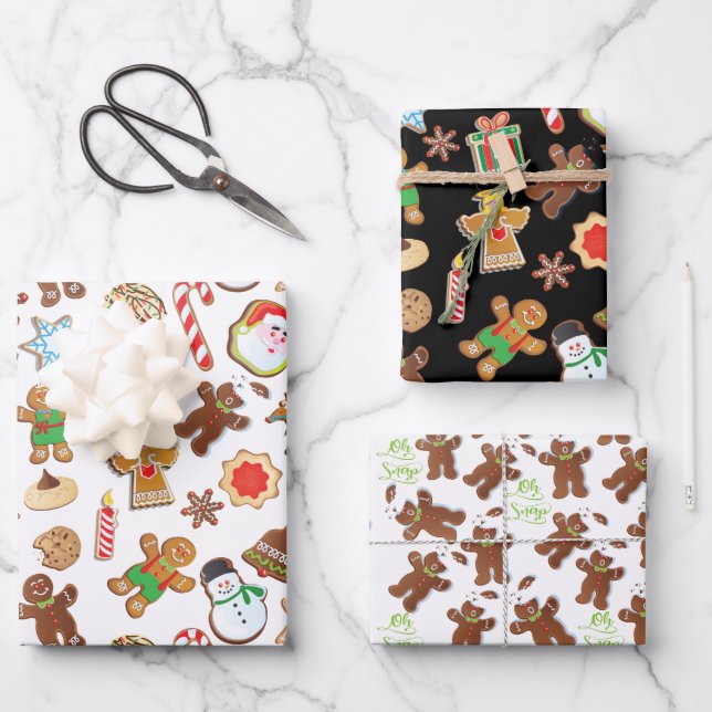 Christmas Cookies Oh Snap Gingerbread man Pattern Wrapping Paper Sheet (Front)