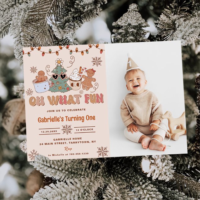 Christmas Cookies Oh What Fun Birthday Party Photo Invitation (Creator Uploaded)
