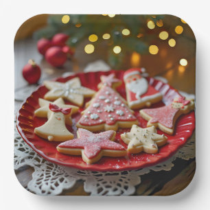 Christmas Cookies On a Red Plate