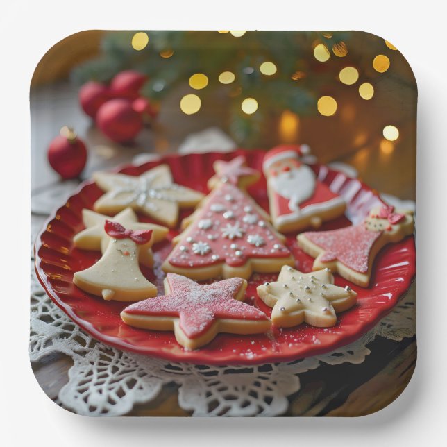 Christmas Cookies On a Red Plate (Front)